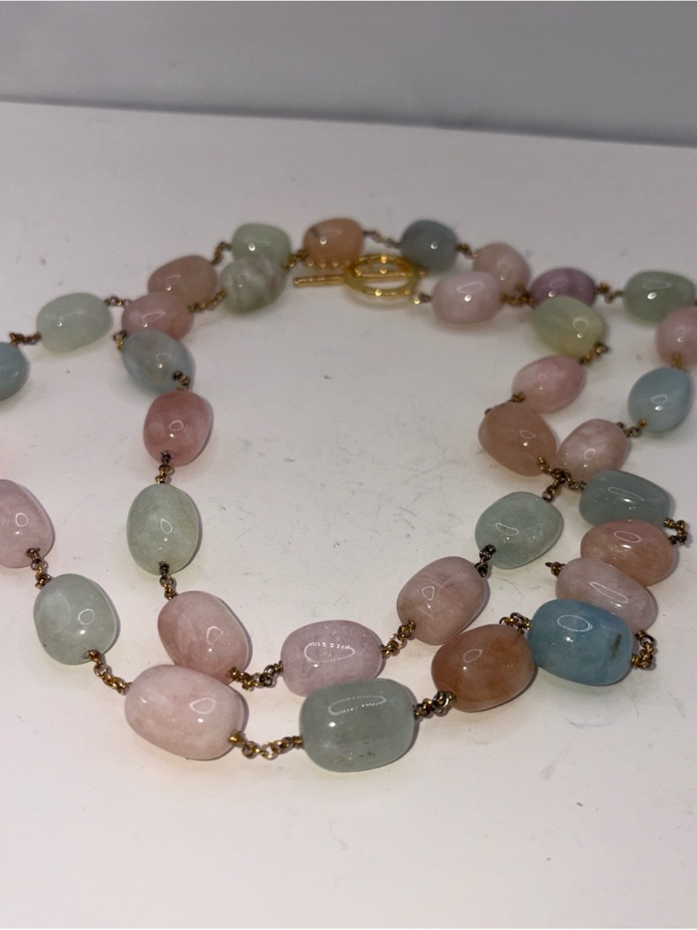 VINTAGE STERLING SILVER GOLD PLATED PASTEL QUARTZ AGATE NECKLACE 40" LONG
